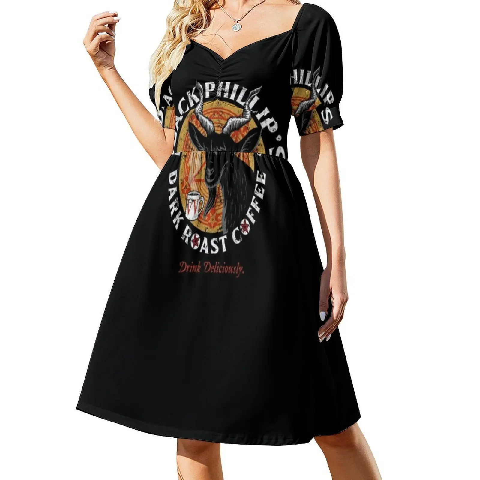 فستان أسود فيليب كوفي مثير للإجازات للنساء على الشاطئ وحفلات أعياد الميلاد فستان قصير أسود قهوة فيليب قهوة سوداء للحفلات #2