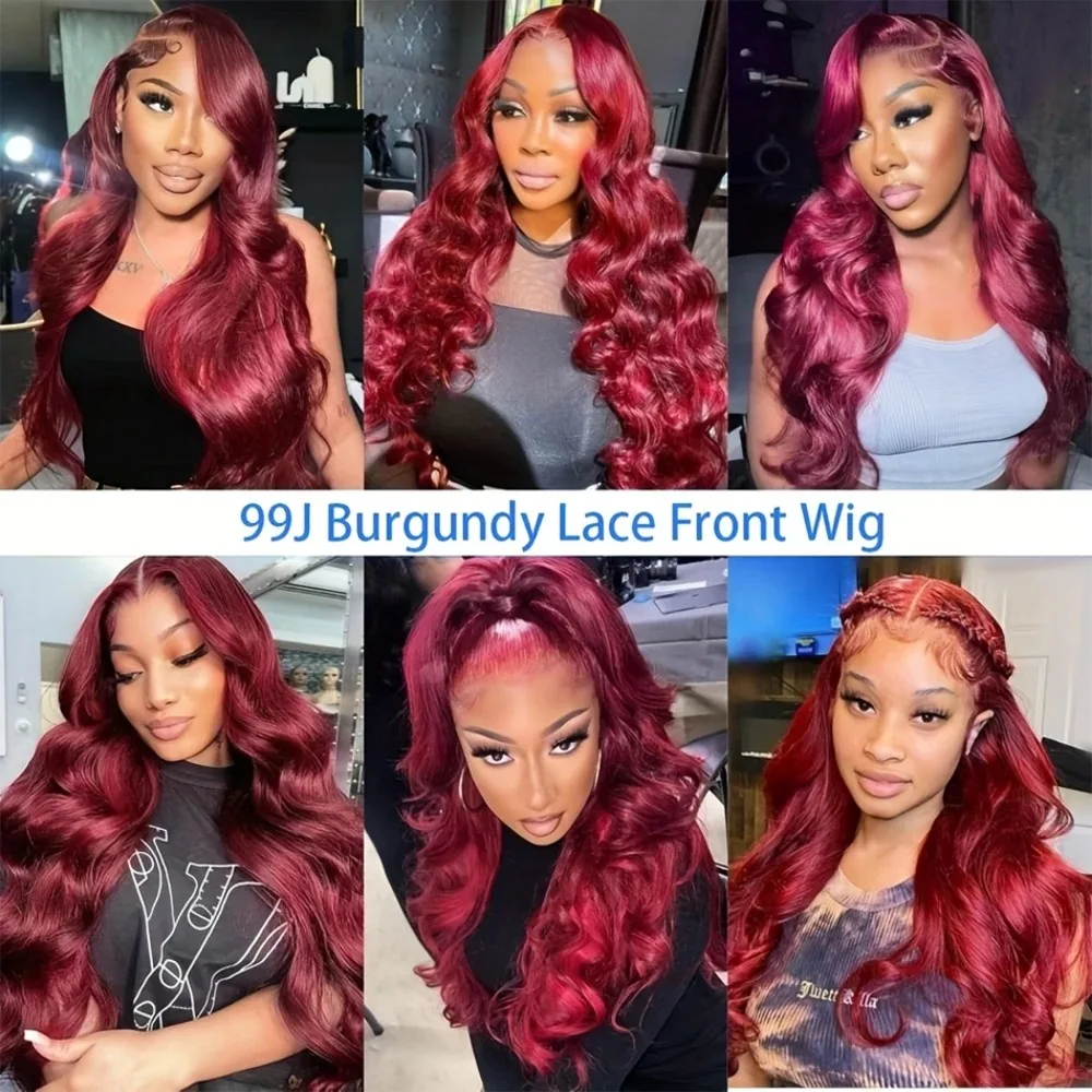 99j باروكات ملونة بورجوندي 220 كثافة الجسم موجة 13x6 HD الدانتيل الجبهة 100% الشعر البشري 40 بوصة الدانتيل الباروكات الأمامية للنساء PrePluck #4