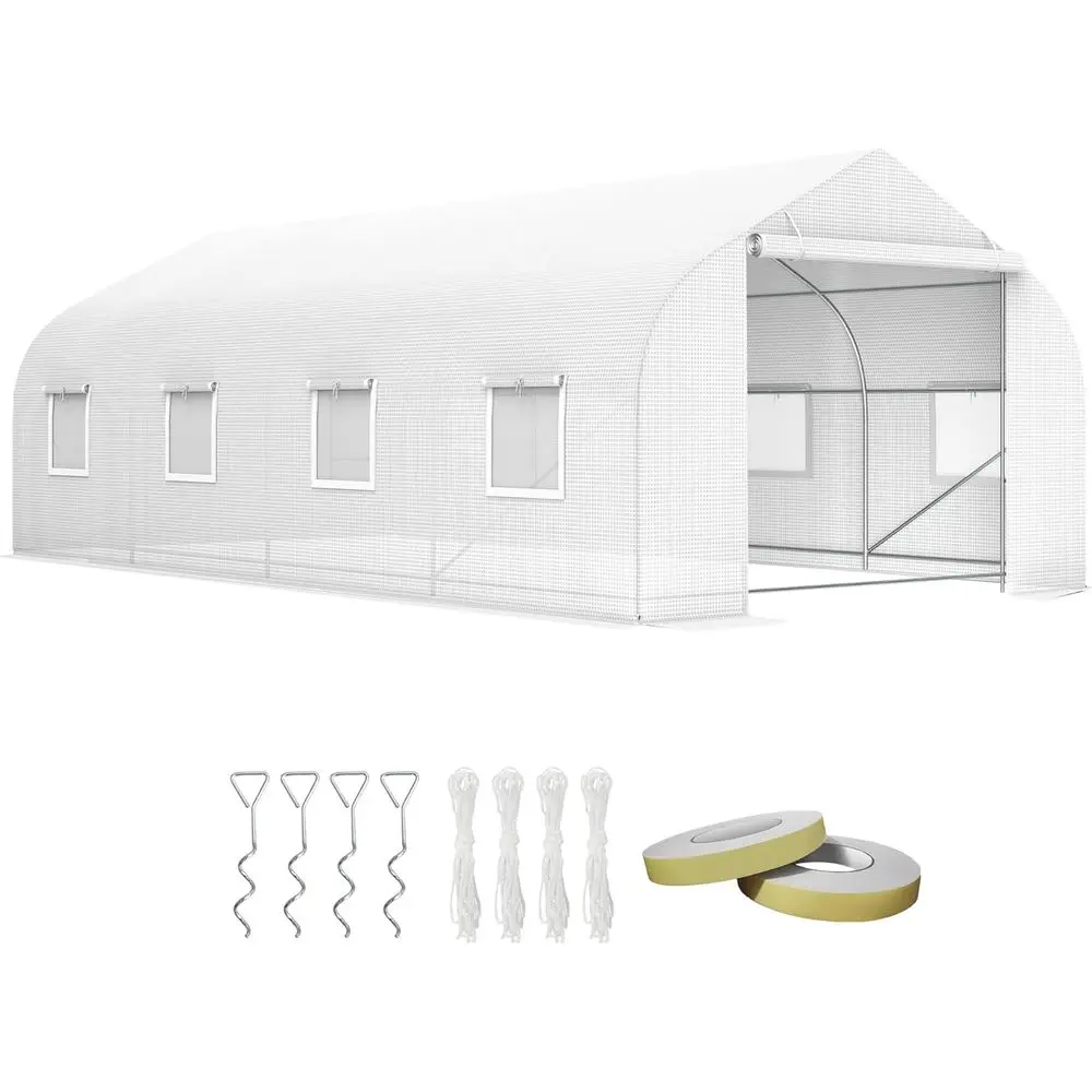 

Уличная теплица-туннель с подъемными окнами, дверью на молнии, полиэтиленовым покрытием, прочным стальным каркасом, белая