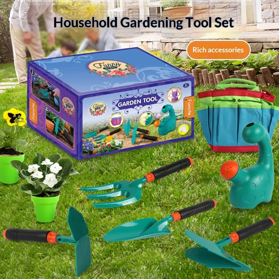 Funny Kids Garden Tool Set Gardening Tool Kit with Watering Can Tool Bag Shovel Rake Hoe for Boys Girls Garden Beach Play