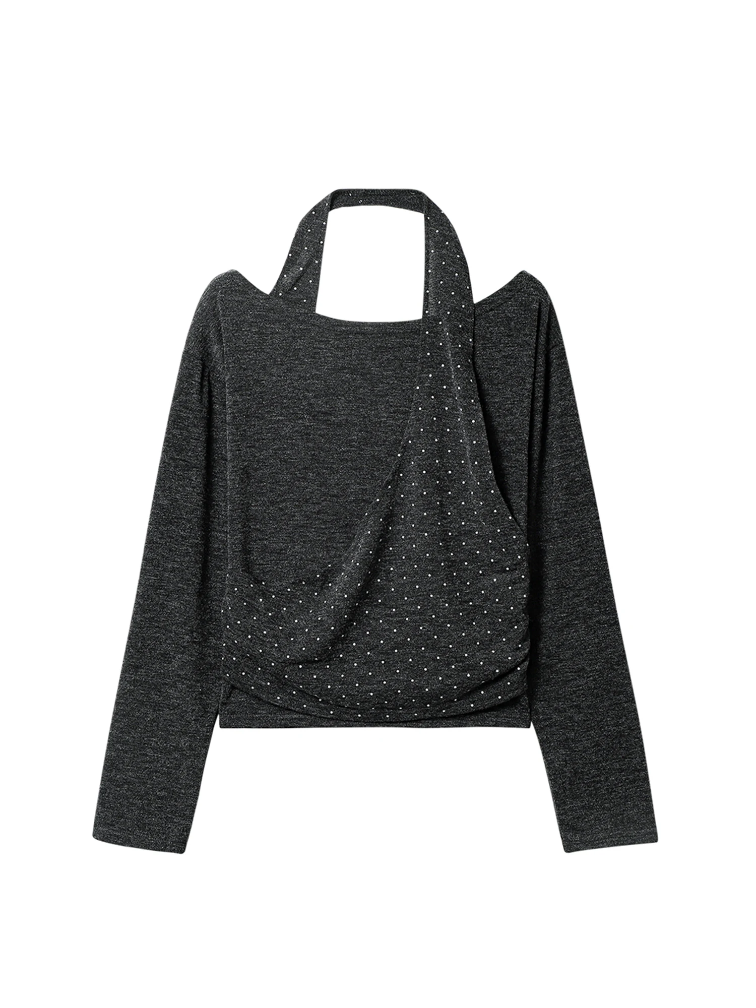 

Women's Dark Grey Polka Dot T-shirt Aesthetic Y2k Gyaru Tee Top Vintage Long Sleeve T-shirts 2000s Fashion Clothes Spring Autumn