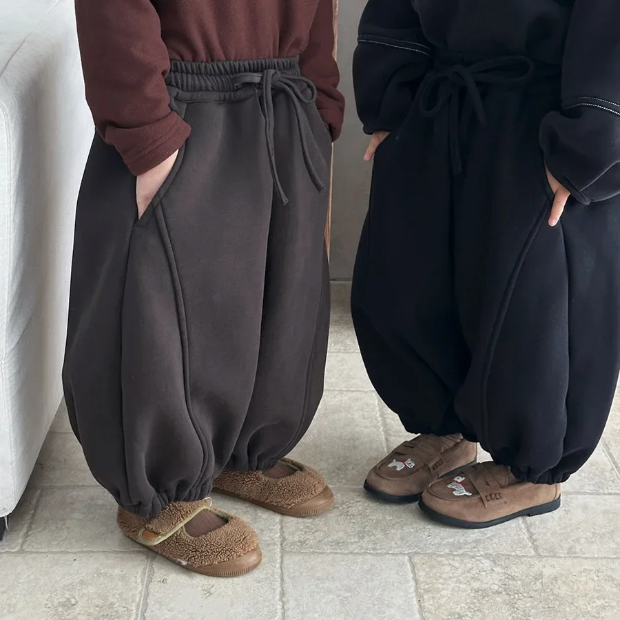 Pants 2026 Autumn And Winter New Childrens Clothing Korean Style Boys And Girls Fashion Loose Thickened Lantern Guard Pants