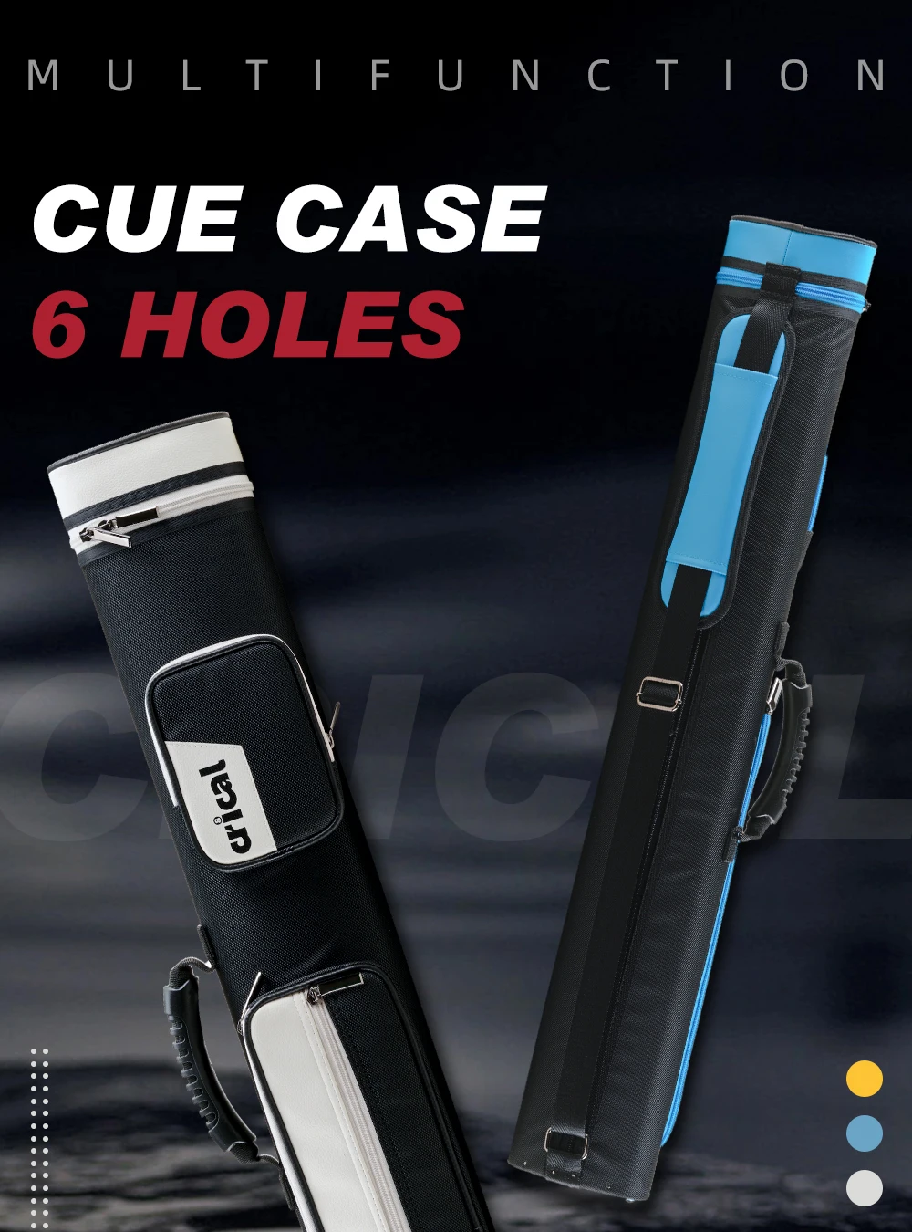 Billardqueue-Etui 2x4 2 Queues 4 Schaftenden Oxford-Stoff PU-Leder Samtfutter Rutschfeste Basis Schultergurt Billard CRICAL – Detail 1