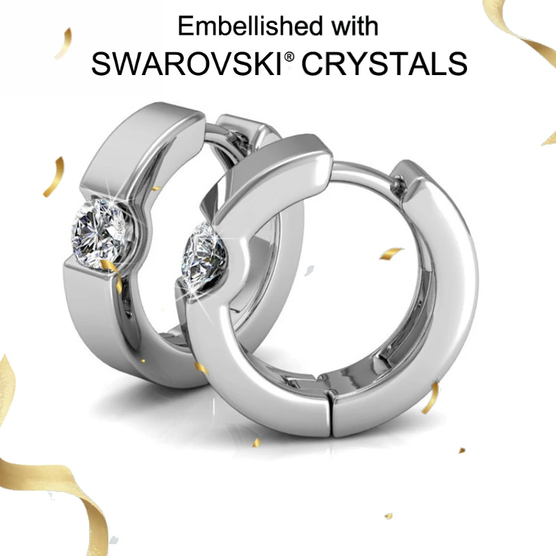 

Daisini Simple Crystals Hoop Earrings Women's 100% Pure Silver Round Cut Fashion Wedding Jewelry for Women Men Stack-able