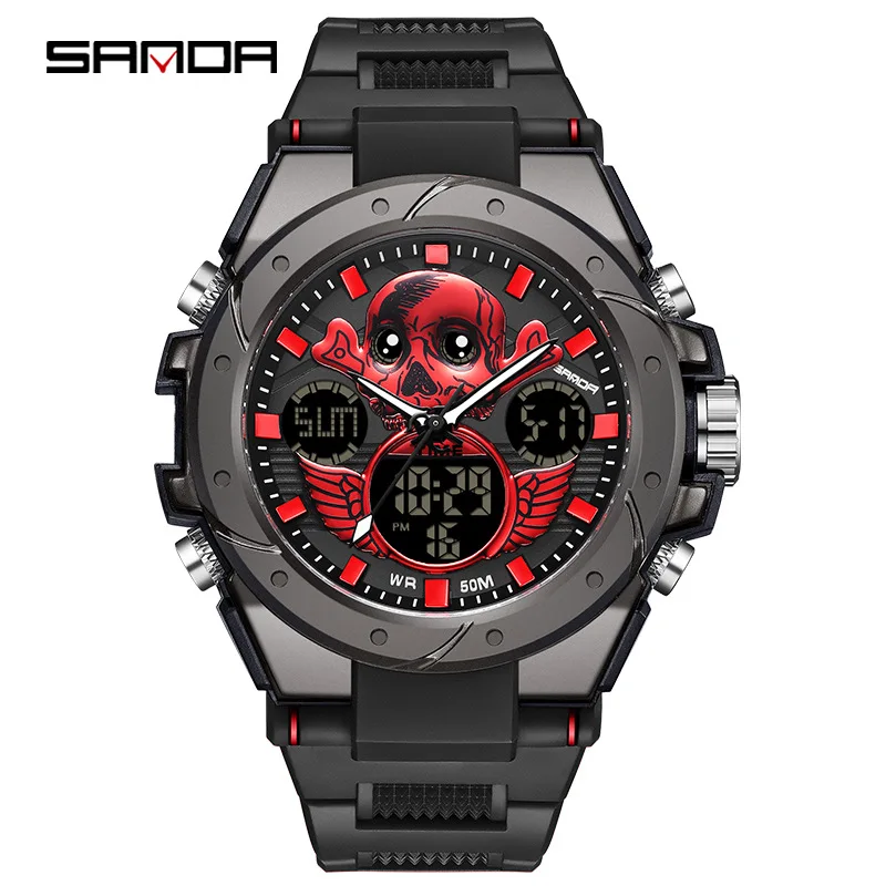 

SANDA 6087 New Harajuku Style Skull Waterproof Men's Electronic Multifunctional Electronic Watch Outdoor Sports Men's Watch