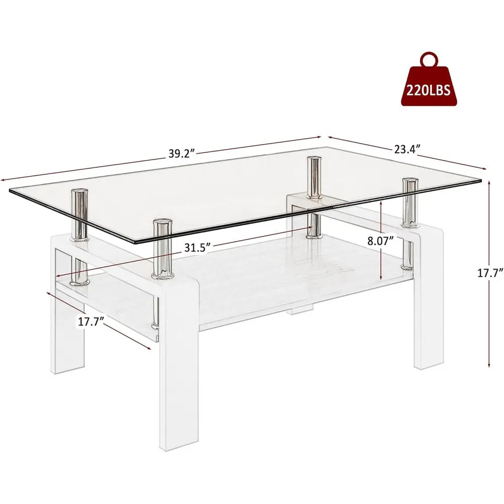 Rectangular Brown Glass Coffee Table with White MDF Base for Living Room and Office Use