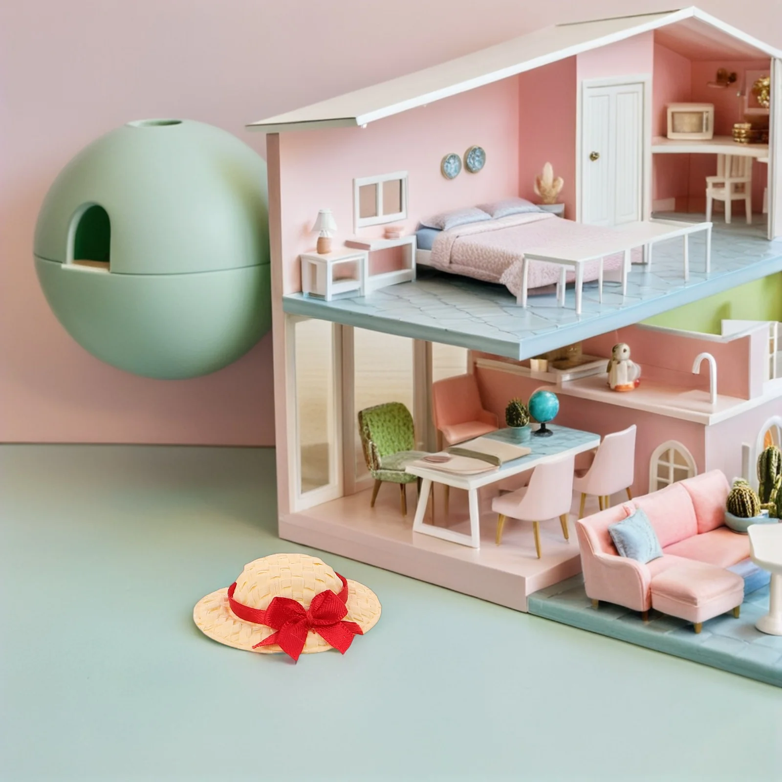 4 Stück kleine Mini-Strohhüte, handgefertigt, leicht, gewebt, Bastelhüte für DIY-Miniatur-Puppenhaus-Dekoration, kreative Requisiten