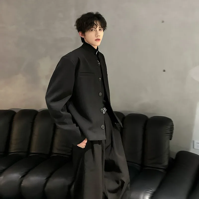 Gola blazers masculino terno jaquetas casual gola cor sólida masculino casacos curtos coreano na moda roupas masculinas outono novo