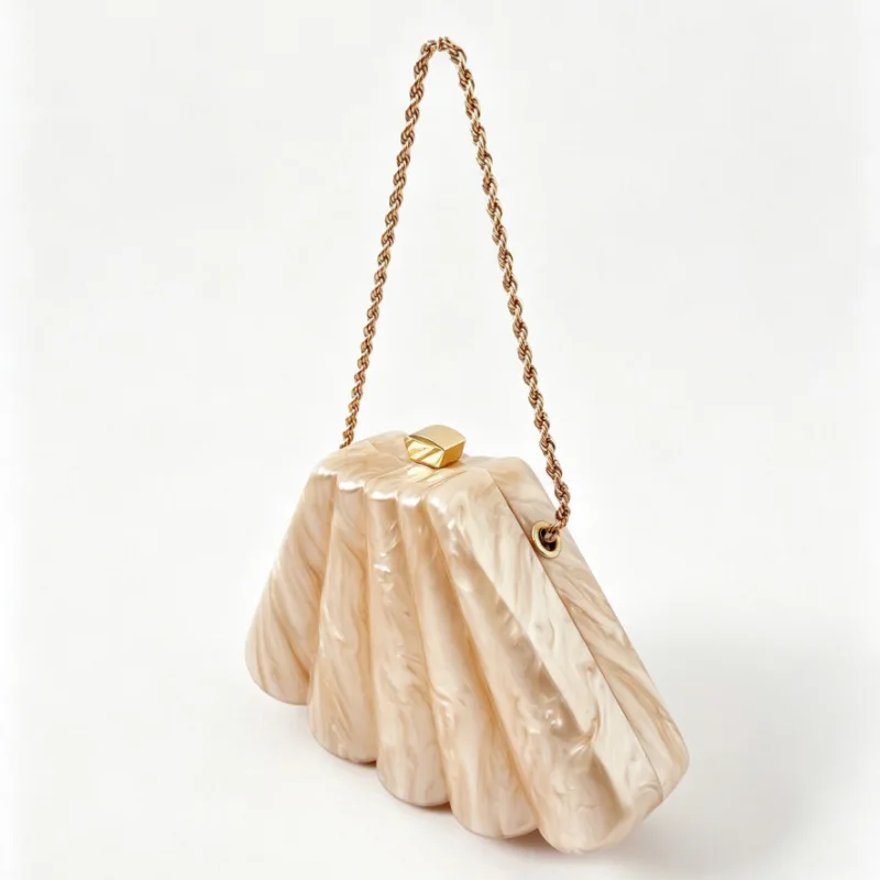 Women's Shell Bag Fan-Shaped Heterosexual Dinner Bag One Shoulder Diagonal Span Fashion Wedding Clutch Bag Acrylic