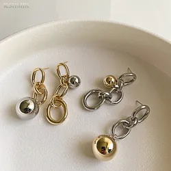 Vintage Metal Ball Geometric Hollow out Hit Color Chain Earrings for Women New Stylish Gold Silver Color Earrings Jewelry
