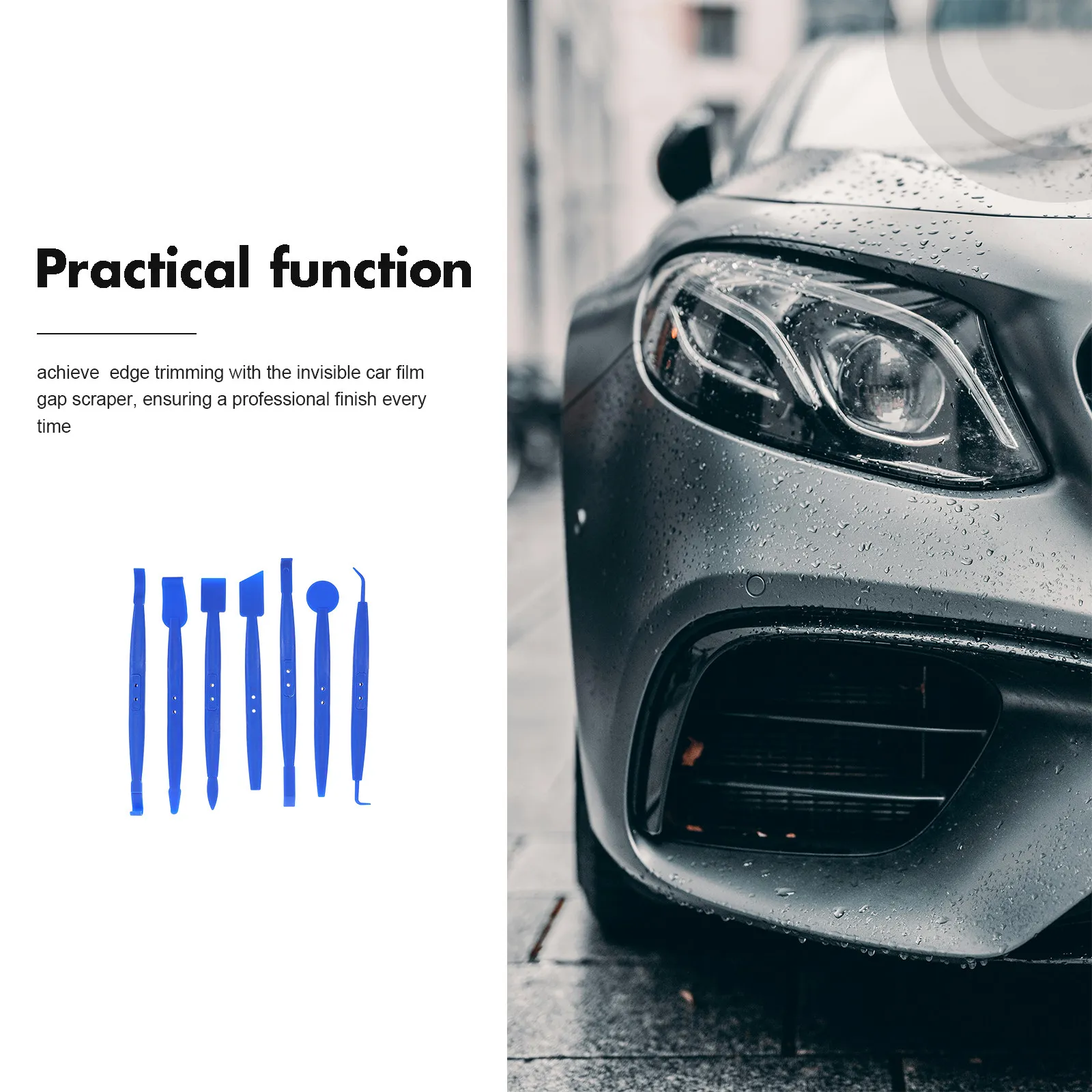 7Pcs Automotive Vinyl Wrap Tool Kit Edge Trim Scraper Squeegee Curve Slot Tint Applicator for Car Body Window Film Installation