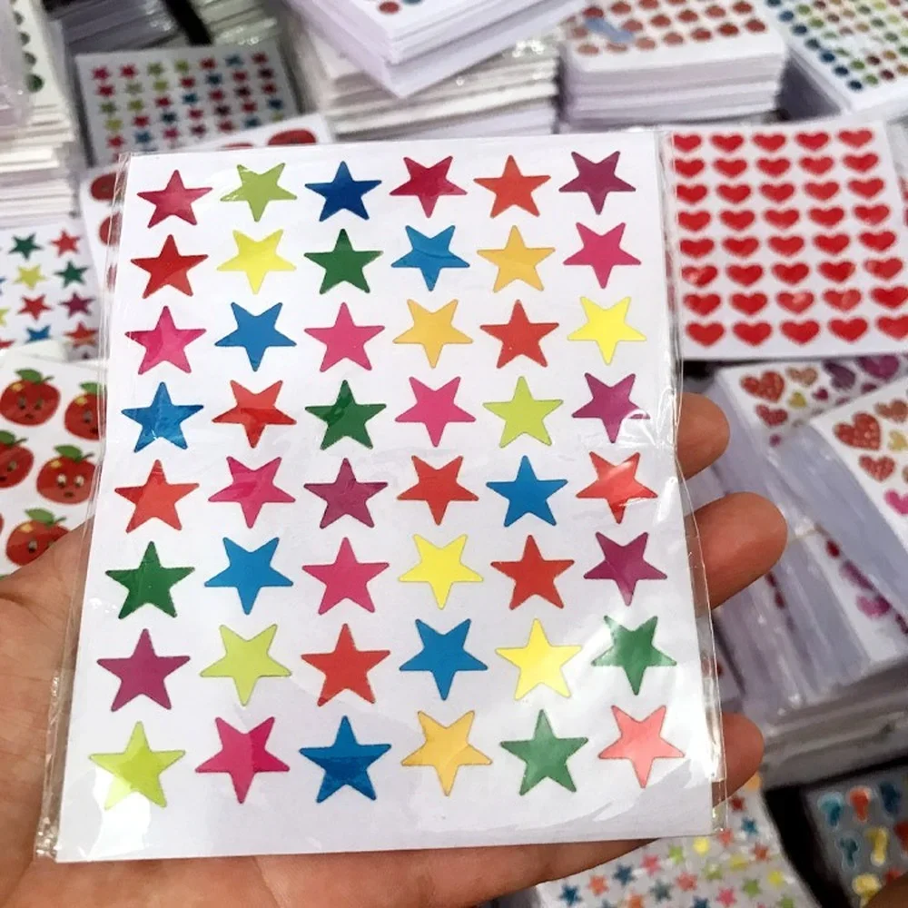 10 Sheets Teacher Reward Stickers Gold Star Self-adhesive Stickers for Children Kids Five-Pointed Star Heart Stationery Stickers