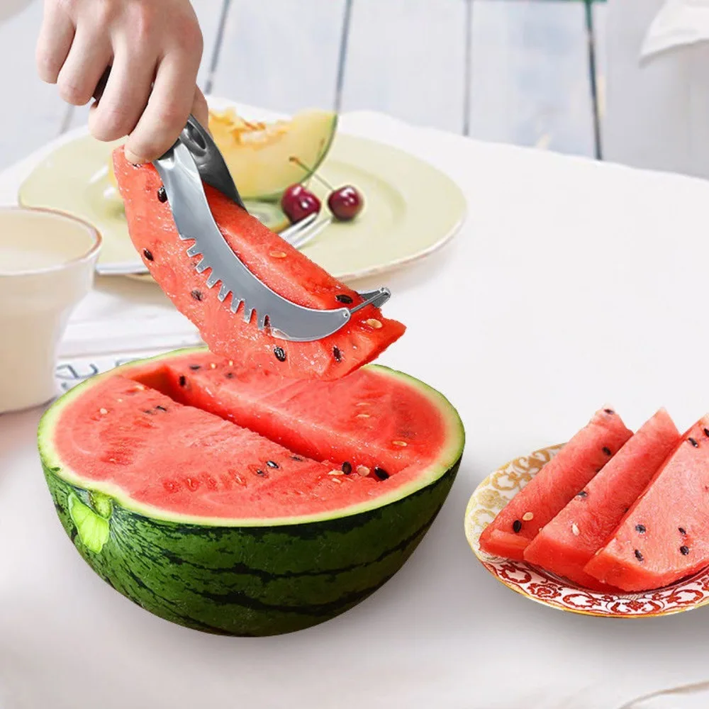 Stainless Steel Watermelon Slicer Non-slip Plastic Wrap Handle Fruit Cutting Tool Not Hurt Hands Kitchen Gadget Melon Cutter