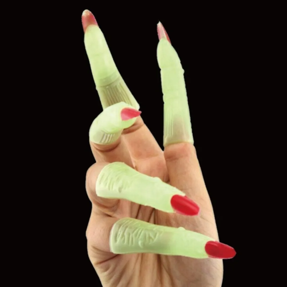 10Pcs/Set Ghost Halloween Fake Fingers Scary Luminous Zombie Witch Finger Set Toy Long Fingers Red Ghost Claw Prop Holiday Party