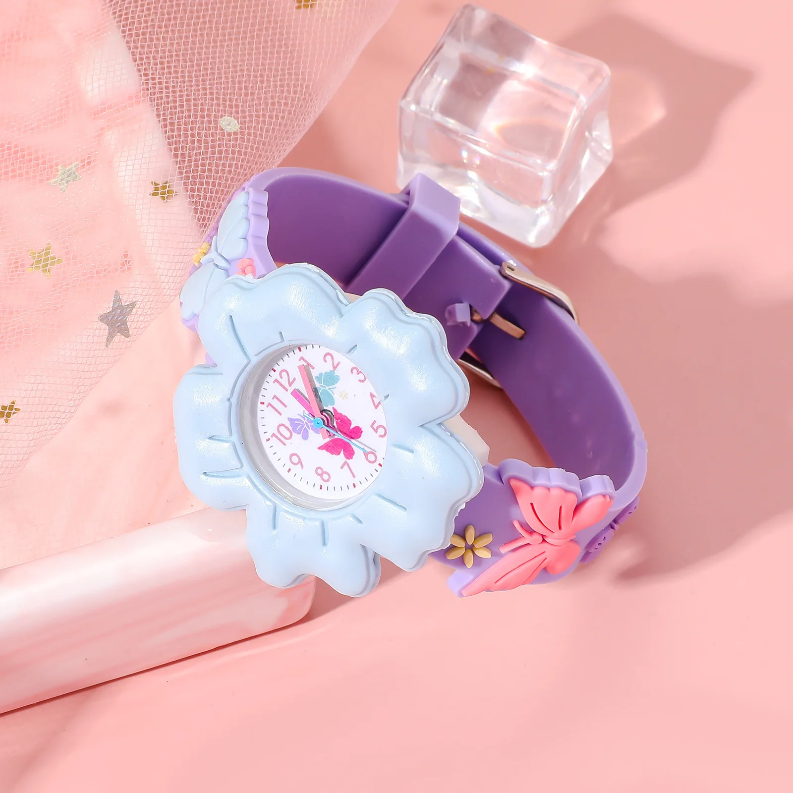 Fashion Kids Watches Cartoon Watches Silicone Butterfly Quartz Wristwatch Birthday Gift Cute Flowers Children Study Time Watch