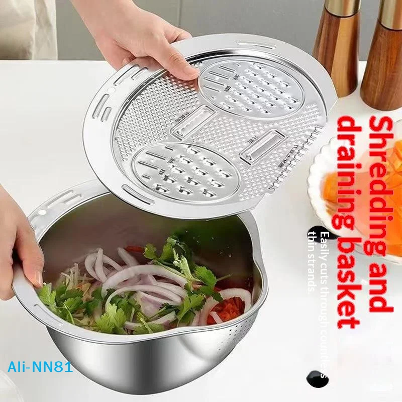 【N】1/2PCS Slicing And Shredding Machine Vegetable Drain Bowl Rice Cleaning Bowl Fruit Veg Drain Basin Kitchen Tools