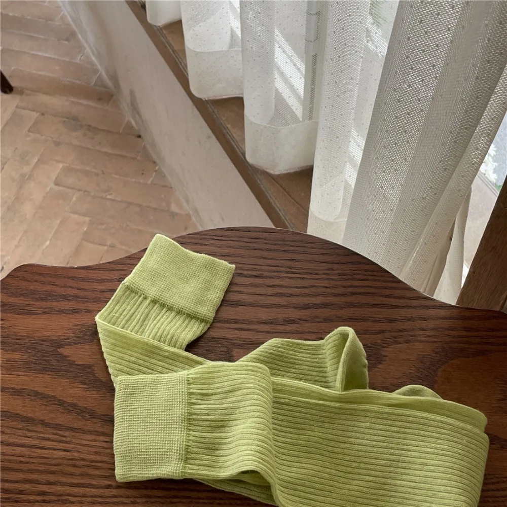 

1 pair Fashion Spring Summer Stacked Socks Solid Color Vertical Striped Pile Socks Long Tube Socks Girl Stockings