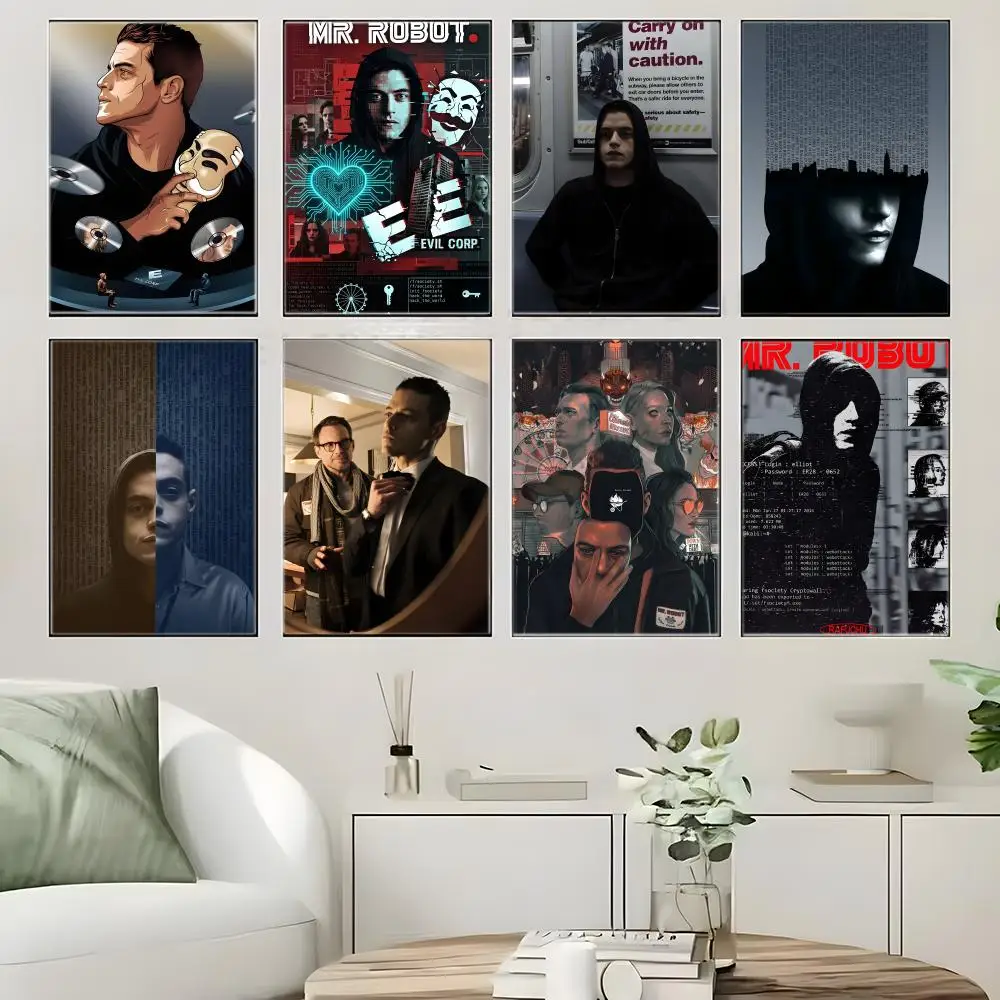 Techno Thriller M-Mr Robot Poster  Self-adhesive Art Waterproof Paper Sticker Coffee House Bar Room Wall Decor