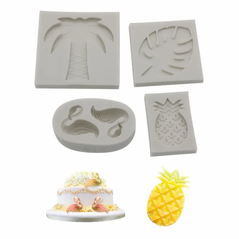 

4Pcs/set Summer Theme Flamingo Monstera Coconut Silicone Fondant Mould Bakeware Birthday Party Cake Decoration