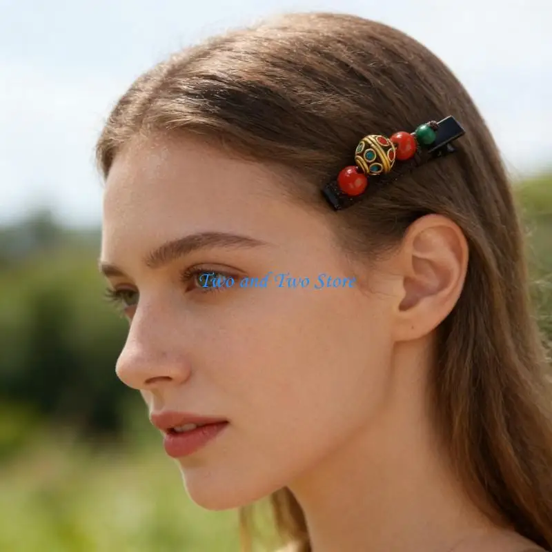 HX6F Secure Grip Side Hair Clip With Handwoven Turquoise Design And Soft Fabric For Active Individuals And Occasion