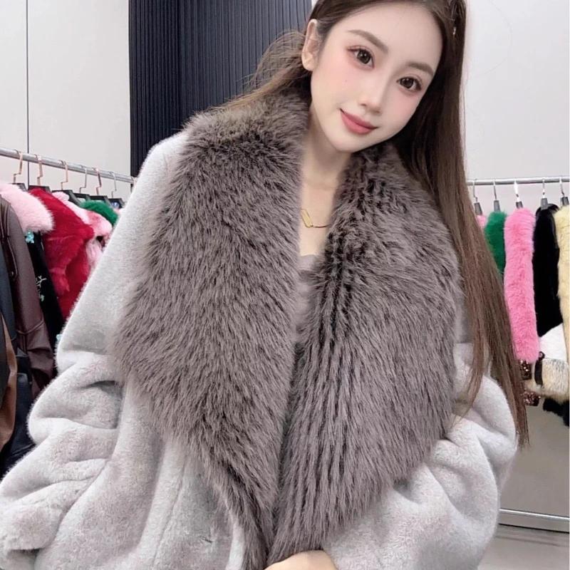 2025 New Winter Clothes Women's Fashionable Furry Collar Thickened Faux Fur Coat Long Sleeves Warm Comfortable Jacket Outerwear