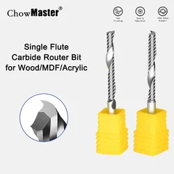 Chowmaster 1 Flute Spiral Milling Cutter Tungsten Carbide Engraving Router Bit for Acrylic Wood MDF 3.175 4 6 8mm Shank End Mill
