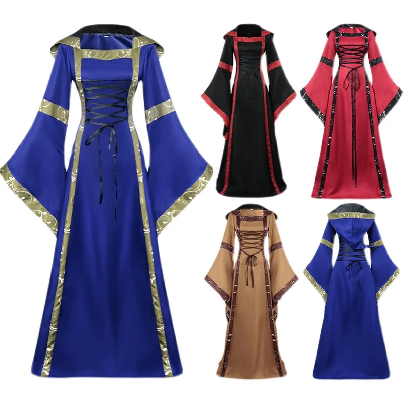 Retro Court Costume Women's Medieval  Miss loween Queen Clothes Cosplay Traditional Ethnic Stage Performance Outfit