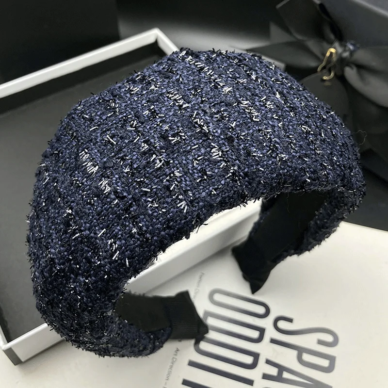 Leichter Luxus-Touch, marineblaue Haarspange, neues Damen-Haarband mit hohem Bund, breites Haarband mit Clip