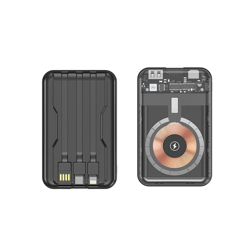 Прозрачный аккумулятор Magsafe Power Bank емкостью 20000 мАч со встроенным кабелем, магнитное беспроводное быстрое зарядное устройство для iPhone, Samsung, Huawei, Xiaomi Powerbank