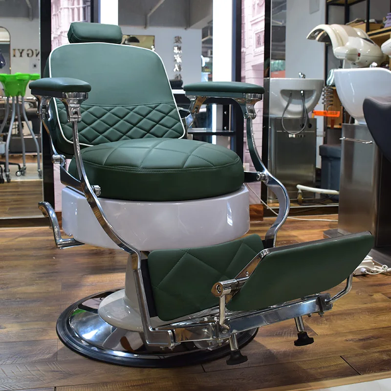 

# New Arrival Factory New Arrival Product Luxury Design Green Leather Round Base Removable Head Rest Barber Chair With High Qua