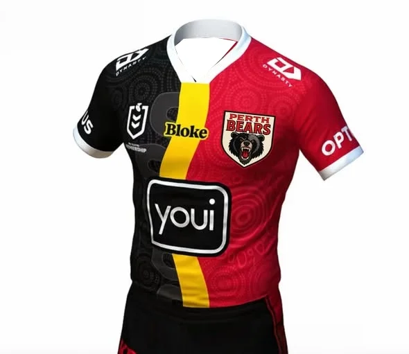 2026 Neues Perth Bears Dynasty NRL Rugby-Trikot für Herren ist übergroß und locker geschnitten, geeignet für den täglichen Gebrauch und das Training. – Detail 3