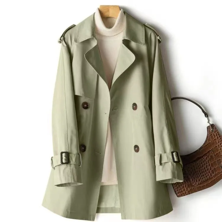 Women's Casual Trench Coat Midi Length Windbreaker Female Outerwear for Spring Autumn Big Size Black Khaki