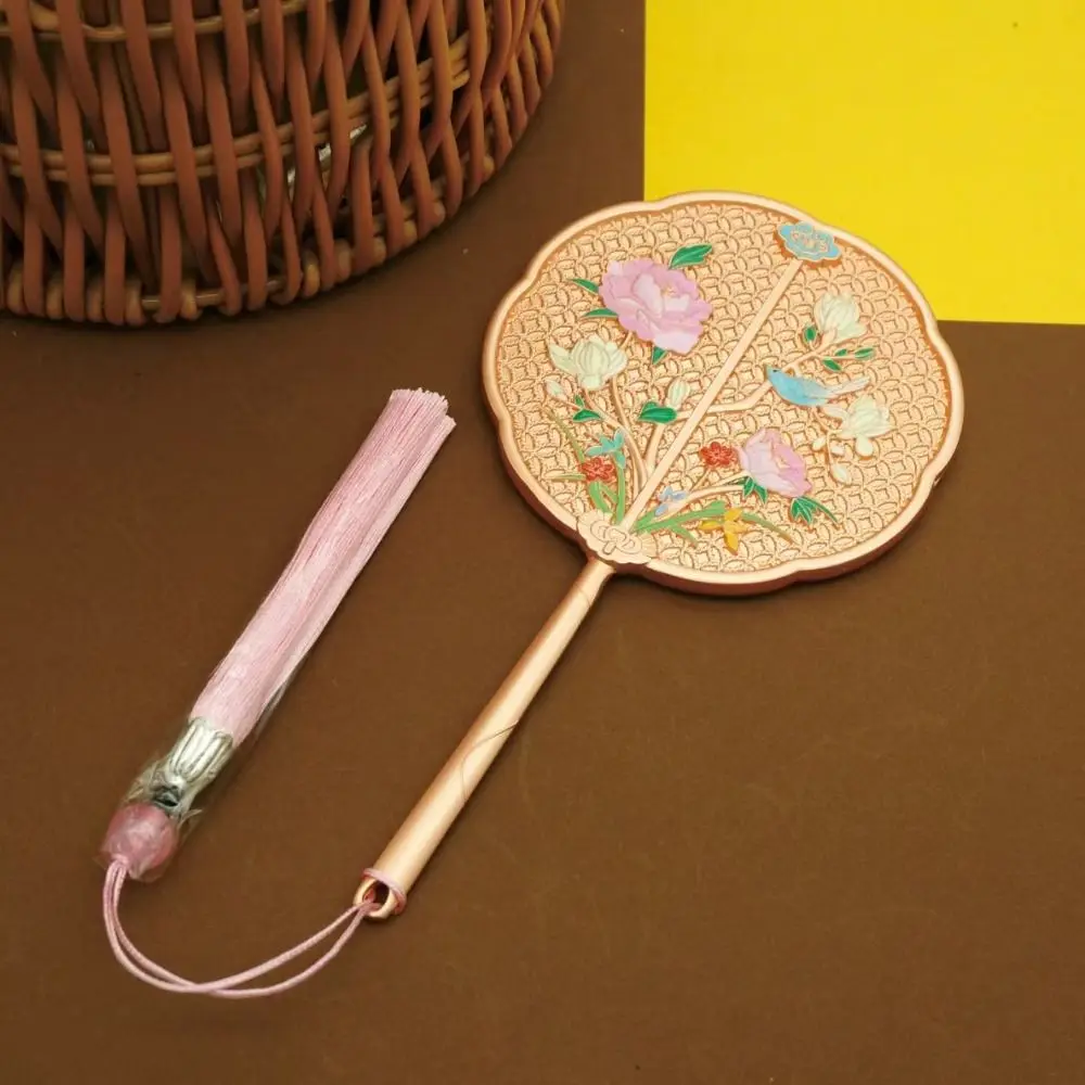 Retro Vintage Chinese Style Mirror 3D Flower Tassel Handle Makeup Mirror Makeup Tool Sweet Round Vanity Mirror Makeup