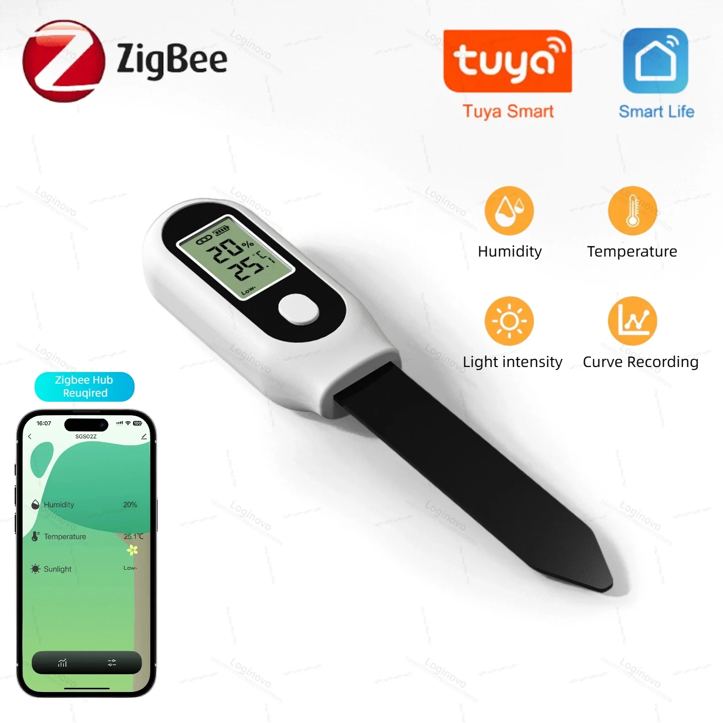 زيجبي مستشعر التربة الرطوبة درجة الحرارة الرطوبة كاشف أشعة الشمس مع LCD الرقمية الحياة الذكية APP التحكم تويا أتمتة المنزل