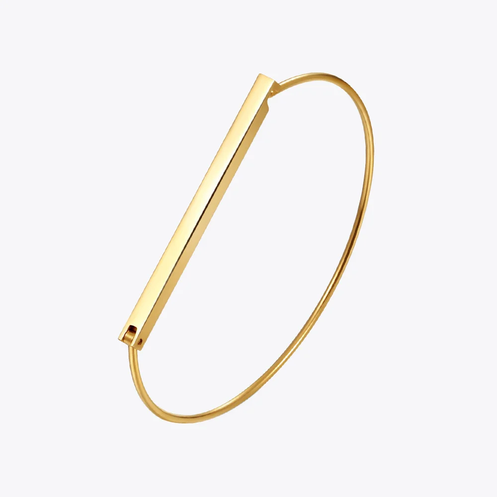 Enfashion Personalized Custom Engrave Name Flat Bar Cuff Bracelet Gold color Bangle Bracelet For Women Bracelets Bangles