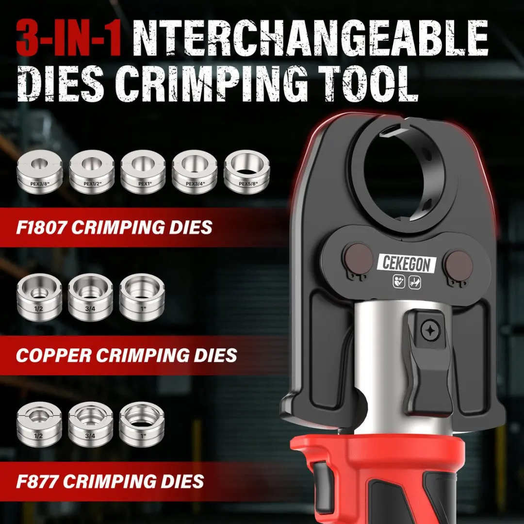 CEKEGON Plumbing Press Tool 22KN Crimp Tool kit with 11 Dies for Copper & Pex 18V 1/2