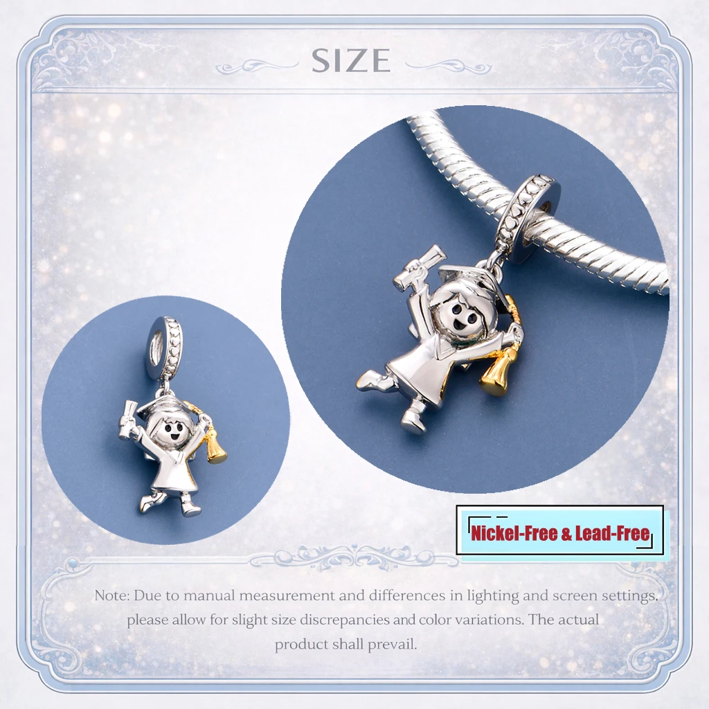  2026 Graduation Charm Beads Cap Diploma Student Pendant fit Pandora  Original Bracelet Necklace Women Gift Silver Plated Copper - view 5