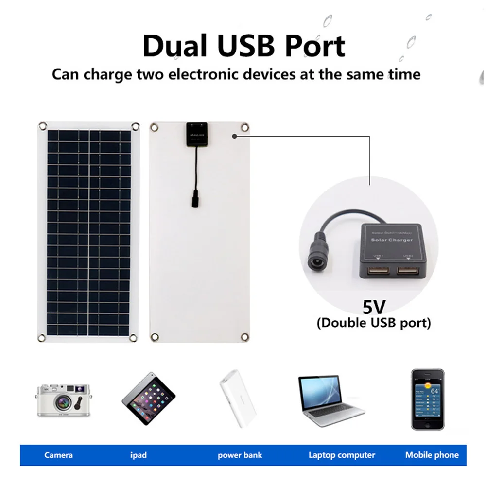 30W USB Solar Panel DC12-18V Solar Cell 100A Controller Solar Plate Kit For RV Car Small Home Appliances Outdoor Battery