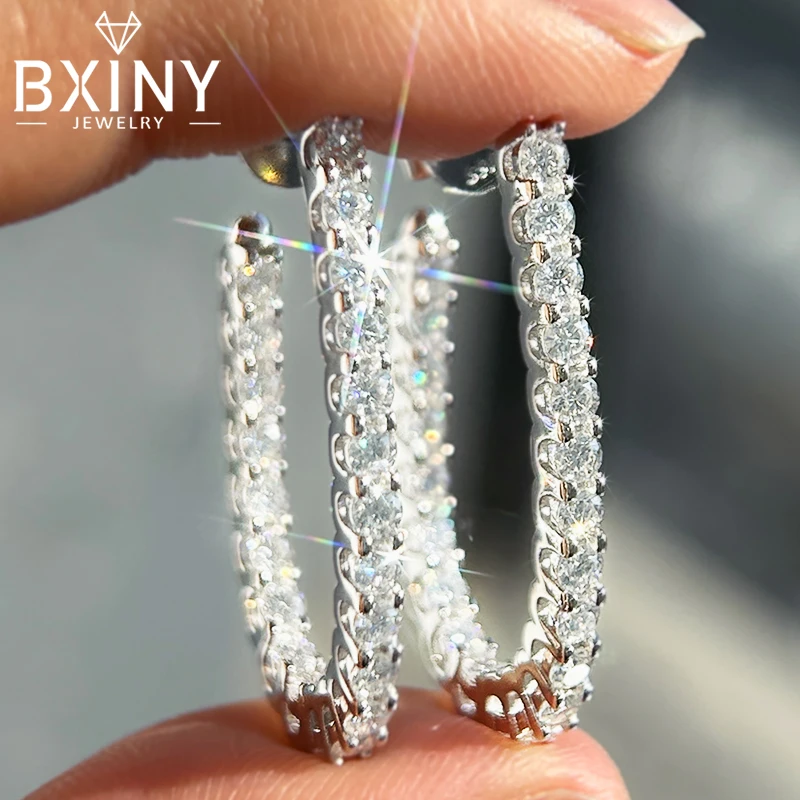 

BXINY 2.2mm Full Moissanite Hoop Earrings S925 Sterling Silver Open Circle Ear Studs for Women Party Fine Jewelry Gifts with GRA