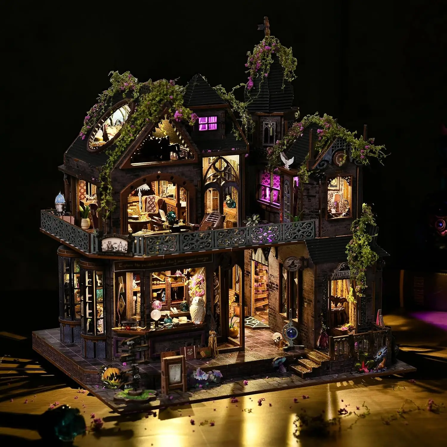 Mini House Kit, DIY Miniature Dollhouse Book Nook for Adult | 3D Wooden Puzzle Booknook with LED Light, Diorama Building Home De