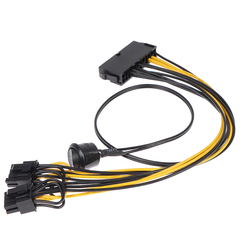 For Computer Hardware 24Pin to Dual 6+2 Pin 8 Pin Cable with On-Off Switch Male to 24 Pin Adapter
