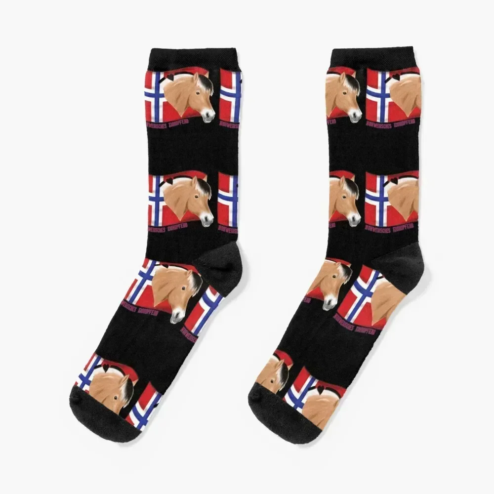 Norwegian fjord horse with flag for dark surfaces Socks kawaii winter thermal Socks Ladies Men's