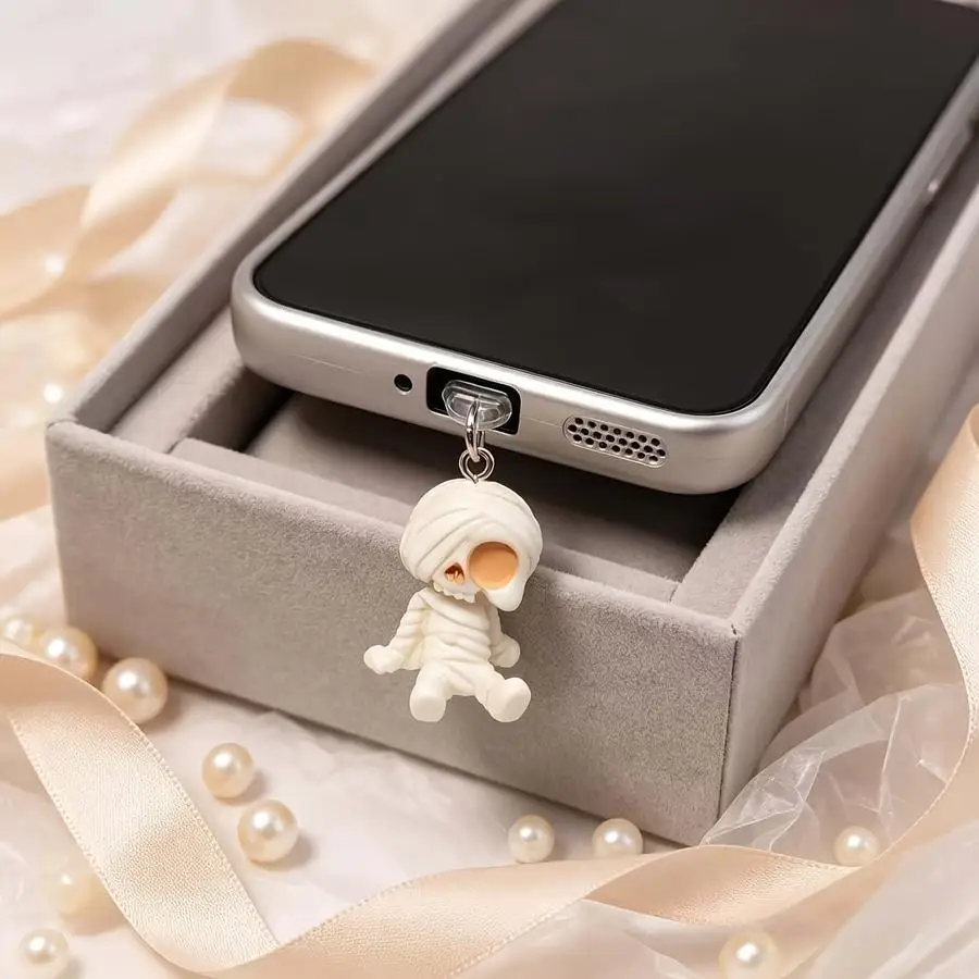 1/5/10/20/50/100pcs Halloween Mummy Mini Powder-Filled Cell Phone Case, Dark Skull, Niche Theme, Charging Port Decoration, for A