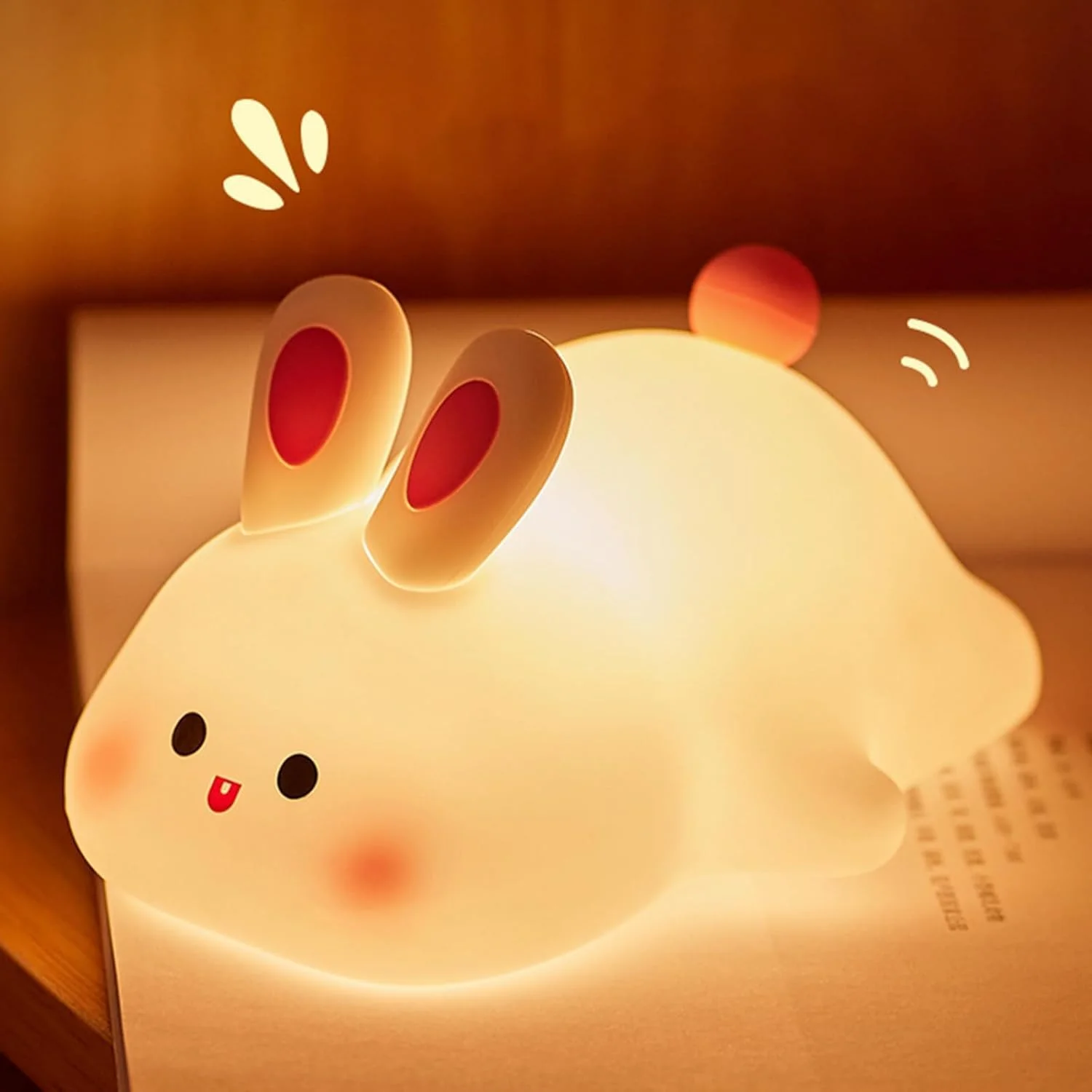 Lampada da notte in silicone per coniglio, alimentata tramite USB, ricaricabile, da comodino, touch, luci notturne per la camera dei bambini, soggiorno, regalo per feste
