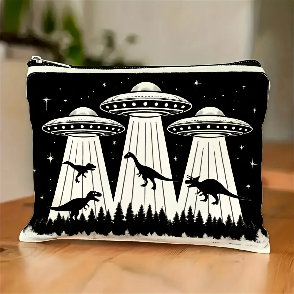

AUFO Alien Dinosaurs And Flying Saucer Prints Makeup Bag- Multifunctional Zipper Pouch, Jewelry Storage Bag, Perfect Travel Zipp