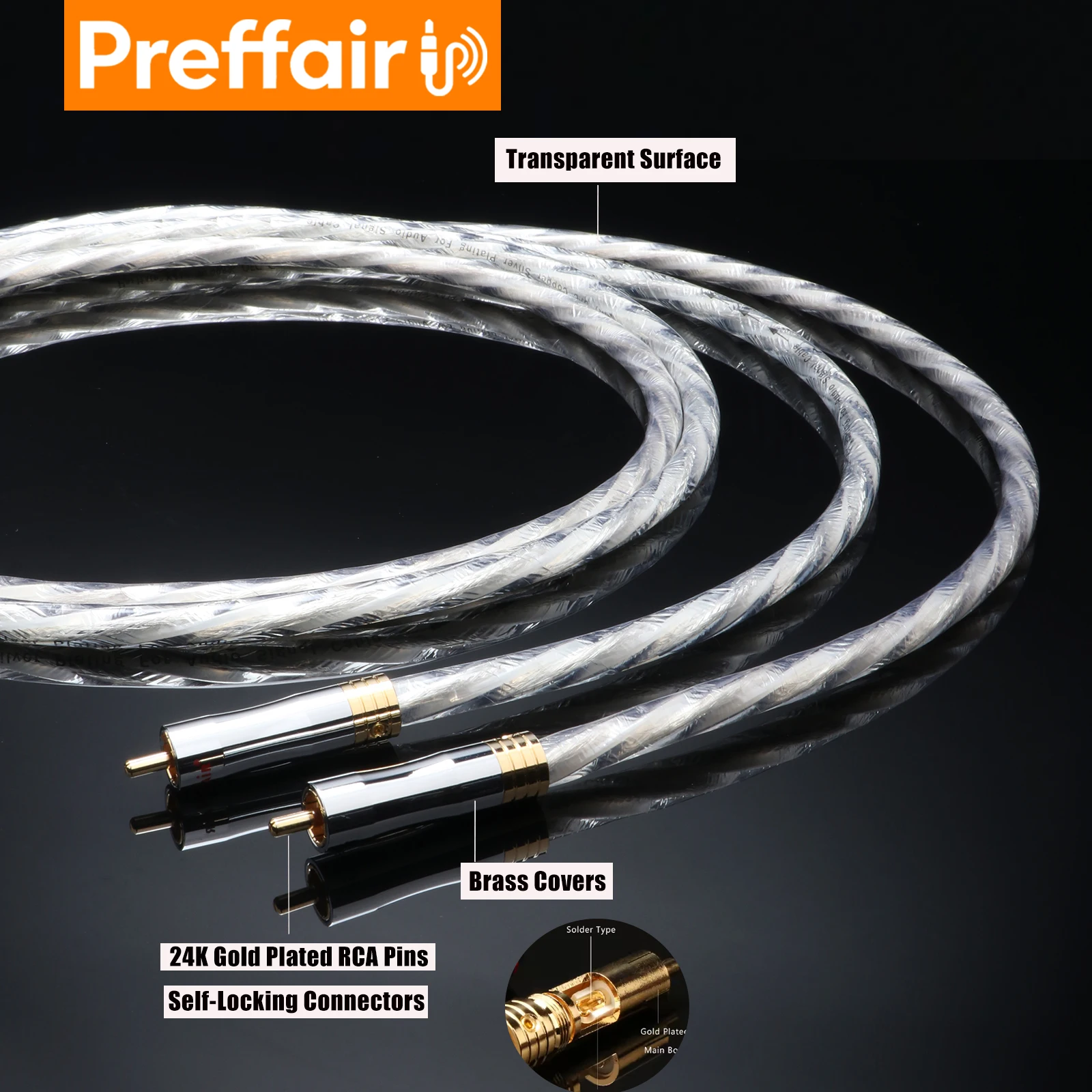 Preffair 4N OFC silver plated signal cable HiF Double core double shield RCA Lotus head power amplifier audio cable