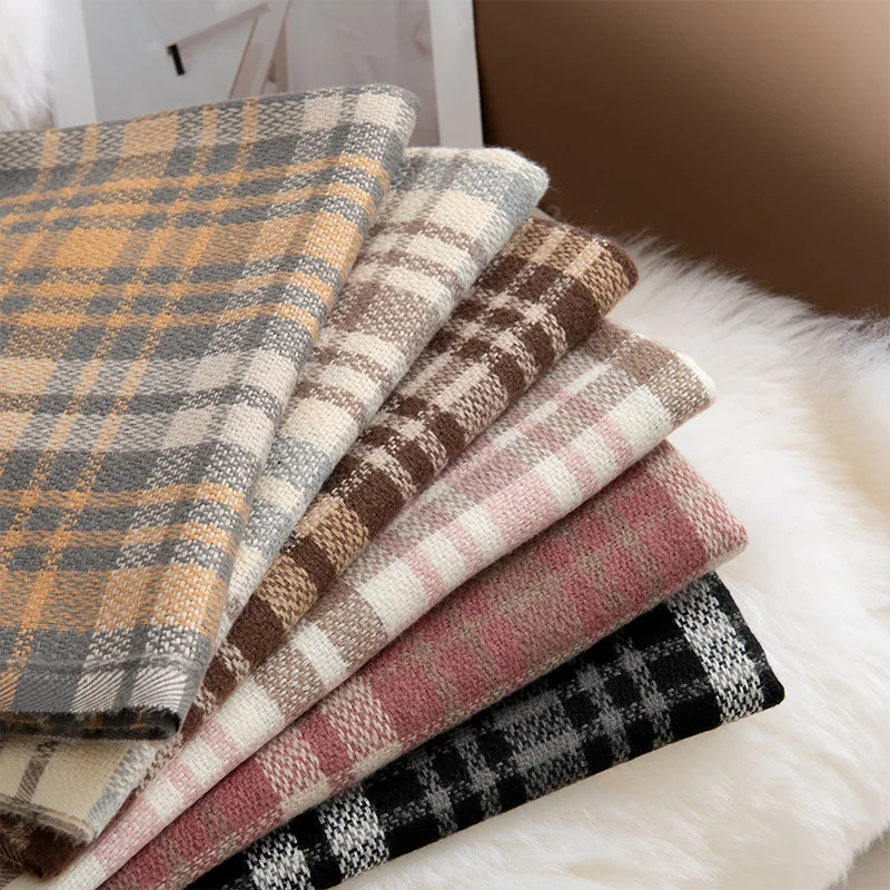 

New Cashmere-like Plaid Scarf Women Autumn Winter Warm Shawl Hijab Soft Lightly Hair Wrap Fashionable Versatile Head Scarves