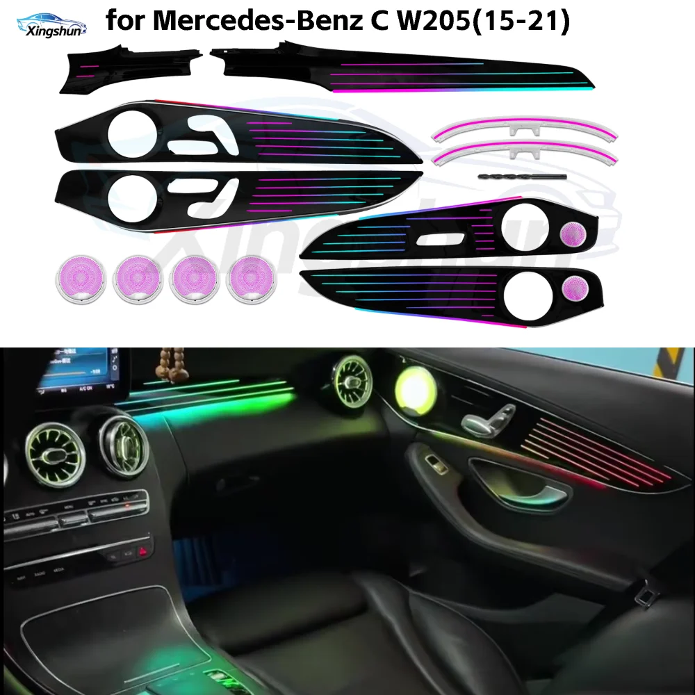 Piano Black 64 Colors Dynamic Ambient Light for Mercedes W205 X253 C253 GLC Car Interior LED Lighting Upgrade Accessories
