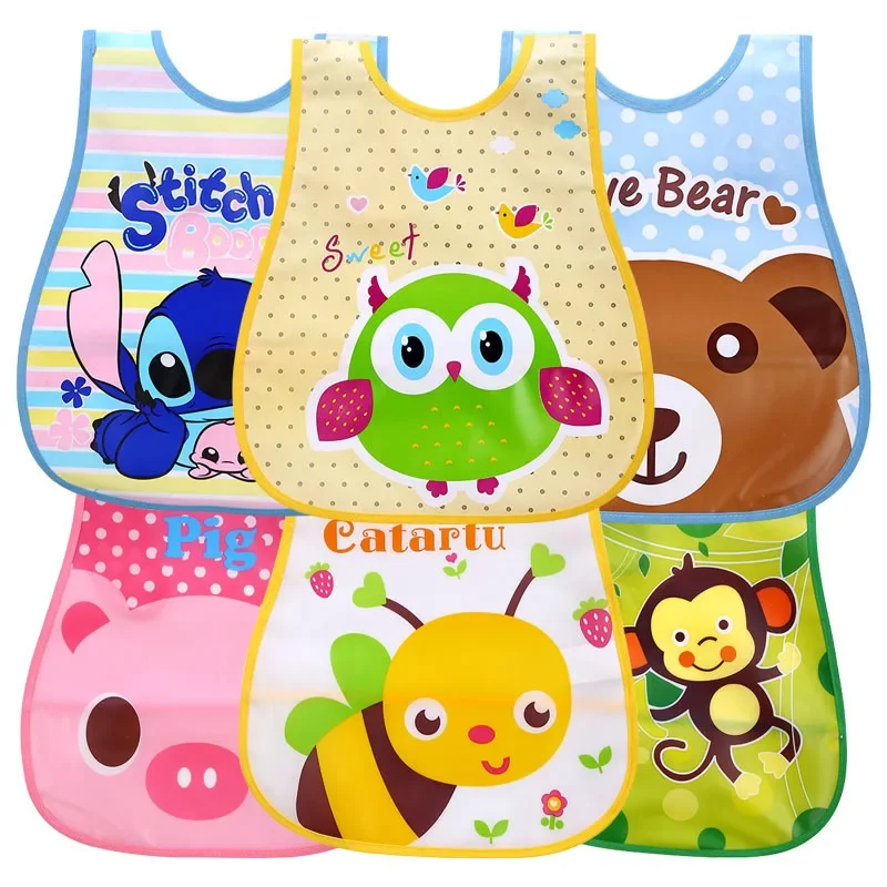 2PC Removable Waterproof Saliva Rice Bag Imitation Silicone Stereo Children Baby Food Bavoir Manches Cartoon Baby Bibs