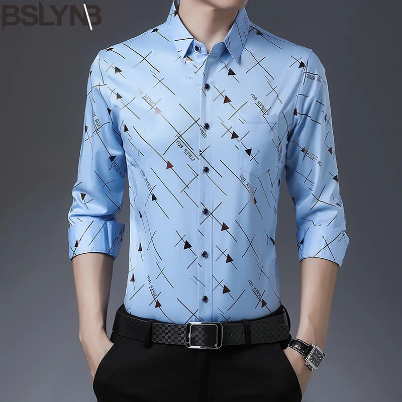 

New Spring Autumn Men's Slim Fit Casual Print Shirts Male Business Style Long Sleeve Shirt Tops